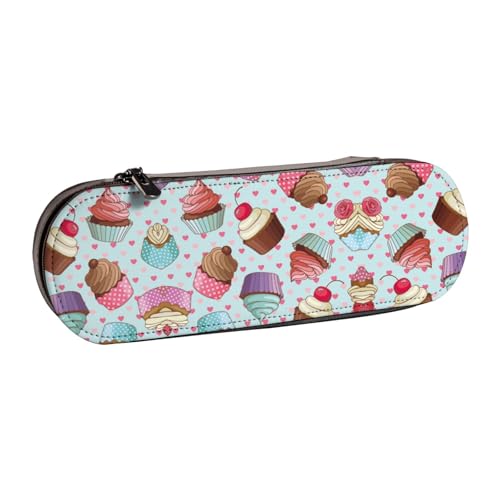 XLEWSIEU Federmäppchen aus Leder mit Cupcake-Motiv, stilvolle und funktionale Stiftemappe, Kosmetiktasche, Kleingeldbox, Schwarz , Einheitsgröße, Schulranzen-Set von XLEWSIEU