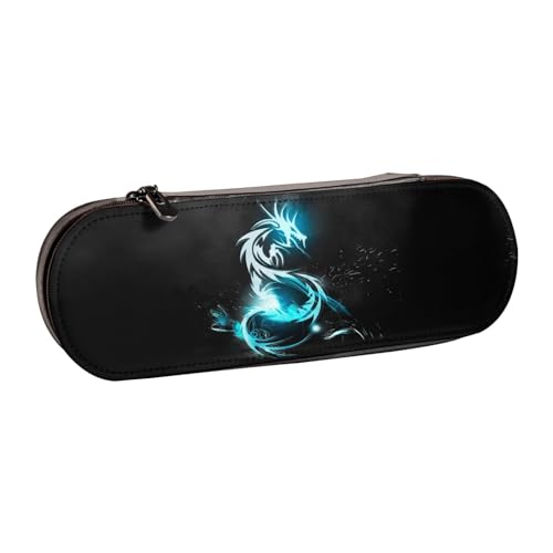 XLEWSIEU Federmäppchen aus Leder mit Drachen-Aufdruck, stilvolle und funktionale Stiftemappe, Kosmetiktasche, Kleingeldbox, Schwarz , Einheitsgröße, Schulranzen-Set von XLEWSIEU