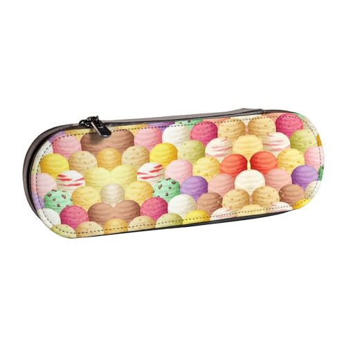 XLEWSIEU Federmäppchen aus Leder mit Eiscreme-Aufdruck, stilvolle und funktionale Stiftemappe, Kosmetiktasche, Kleingeldbox, Schwarz , Einheitsgröße, Schulranzen-Set von XLEWSIEU