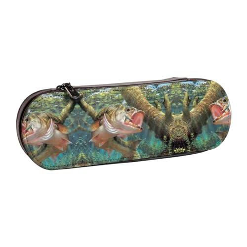 XLEWSIEU Federmäppchen aus Leder mit Fisch-Druck, stilvolle und funktionale Stiftemappe, Kosmetiktasche, Kleingeldbox, Schwarz , Einheitsgröße, Schulranzen-Set von XLEWSIEU