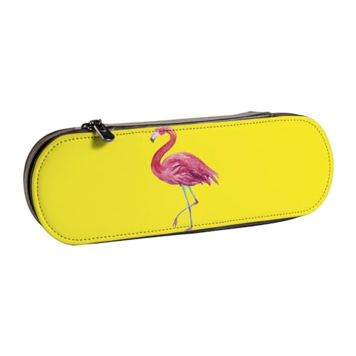 XLEWSIEU Federmäppchen aus Leder mit Flamingo-Muster, stilvolle und funktionale Stiftemappe, Kosmetiktasche, Kleingeldbox, Schwarz , Einheitsgröße, Schulranzen-Set von XLEWSIEU