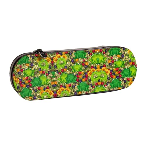 XLEWSIEU Federmäppchen aus Leder mit Frosch-Motiv, stilvolle und funktionale Stiftemappe, Kosmetiktasche, Kleingeldbox, Schwarz , Einheitsgröße, Schulranzen-Set von XLEWSIEU