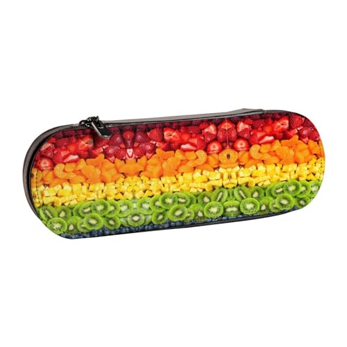 XLEWSIEU Federmäppchen aus Leder mit Frucht-Regenbogen-Druck, stilvolle und funktionale Stiftemappe, Kosmetiktasche, Kleingeldbox, Schwarz , Einheitsgröße, Schulranzen-Set von XLEWSIEU