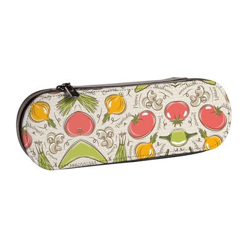 XLEWSIEU Federmäppchen aus Leder mit Gemüsefrucht-Druck, stilvolle und funktionale Stiftemappe, Kosmetiktasche, Kleingeldbox, Schwarz , Einheitsgröße, Schulranzen-Set von XLEWSIEU