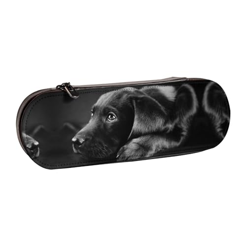 XLEWSIEU Federmäppchen aus Leder mit Hunde-Aufdruck, stilvolle und funktionale Stiftemappe, Kosmetiktasche, Kleingeldbox, Schwarz , Einheitsgröße, Schulranzen-Set von XLEWSIEU