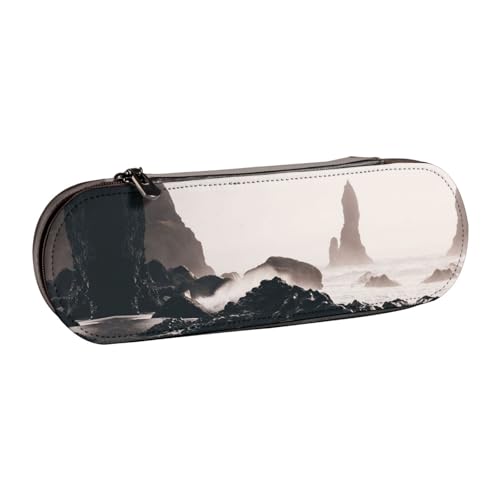 XLEWSIEU Federmäppchen aus Leder mit Islandaufdruck, stilvolle und funktionale Stiftemappe, Kosmetiktasche, Kleingeldbox, Schwarz , Einheitsgröße, Schulranzen-Set von XLEWSIEU