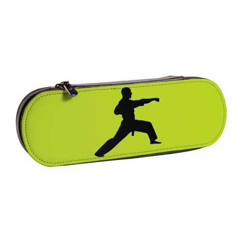 XLEWSIEU Federmäppchen aus Leder mit Karate-Druck, stilvolle und funktionale Stiftemappe, Kosmetiktasche, Kleingeldbox, Schwarz , Einheitsgröße, Schulranzen-Set von XLEWSIEU