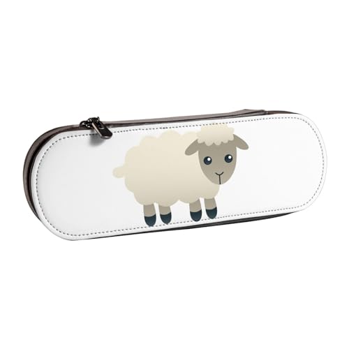 XLEWSIEU Federmäppchen aus Leder mit Schaf-Aufdruck, stilvolle und funktionale Stiftemappe, Kosmetiktasche, Kleingeldbox, Schwarz , Einheitsgröße, Schulranzen-Set von XLEWSIEU