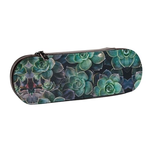 XLEWSIEU Federmäppchen aus Leder mit Sukkulenten-Druck, stilvolle und funktionale Stiftemappe, Kosmetiktasche, Kleingeldbox, Schwarz , Einheitsgröße, Schulranzen-Set von XLEWSIEU
