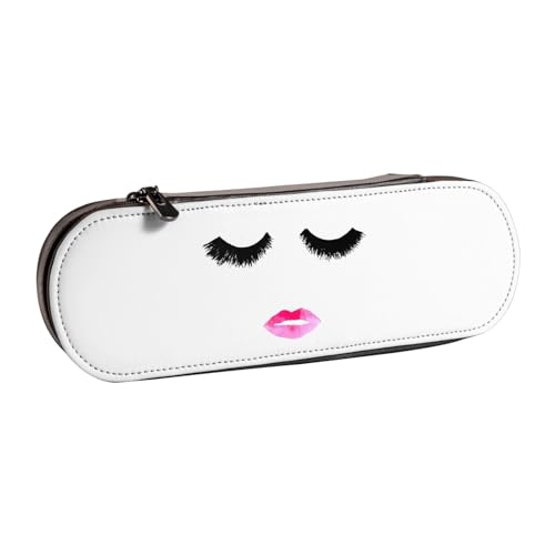 XLEWSIEU Federmäppchen aus Leder mit Wimpernlippen-Aufdruck, stilvolle und funktionale Stiftemappe, Kosmetiktasche, Kleingeldbox, Schwarz , Einheitsgröße, Schulranzen-Set von XLEWSIEU