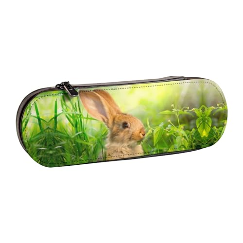 XLEWSIEU Federmäppchen aus Leder mit niedlichem Häschen-Aufdruck, stilvolle und funktionale Stiftemappe, Kosmetiktasche, Kleingeldbox, Schwarz , Einheitsgröße, Schulranzen-Set von XLEWSIEU