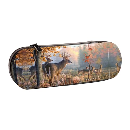 XLEWSIEU Federmäppchen aus Leder mit niedlichem Hirsch-Aufdruck, stilvolle und funktionale Stiftemappe, Kosmetiktasche, Kleingeldbox, Schwarz , Einheitsgröße, Schulranzen-Set von XLEWSIEU