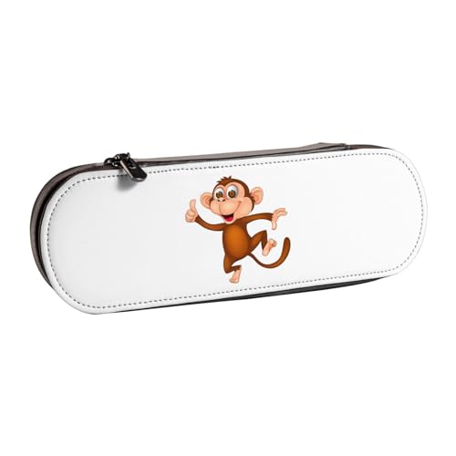 XLEWSIEU Federmäppchen mit Affen-Aufdruck, Leder, stilvolle und funktionale Stiftemappe, Kosmetiktasche, Kleingeldbox, Schwarz , Einheitsgröße, Schulranzen-Set von XLEWSIEU