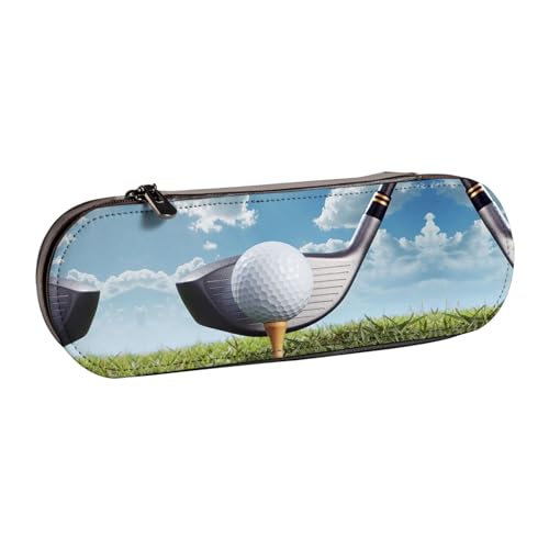 XLEWSIEU Federmäppchen mit Golfschlägeraufdruck, Leder, stilvolle und funktionale Stiftemappe, Kosmetiktasche, Kleingeldbox, Schwarz , Einheitsgröße, Schulranzen-Set von XLEWSIEU