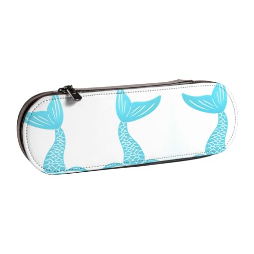 XLEWSIEU Federmäppchen mit Meerjungfrauenschwanz-Aufdruck, Leder, stilvolle und funktionale Stiftemappe, Kosmetiktasche, Kleingeldbox, Schwarz , Einheitsgröße, Schulranzen-Set von XLEWSIEU