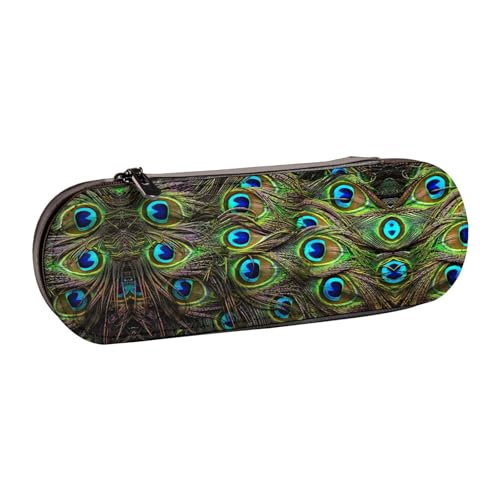 XLEWSIEU Federmäppchen mit Pfauenfeder-Aufdruck, Leder, stilvolle und funktionale Stiftemappe, Kosmetiktasche, Kleingeldbox, Schwarz , Einheitsgröße, Schulranzen-Set von XLEWSIEU
