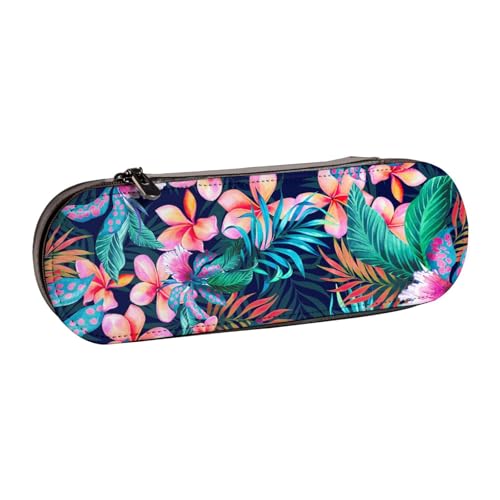 XLEWSIEU Federmäppchen mit tropischem Blumendruck, Leder, stilvolle und funktionale Stiftemappe, Kosmetiktasche, Kleingeldbox, Schwarz , Einheitsgröße, Schulranzen-Set von XLEWSIEU