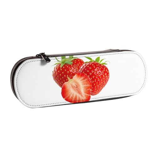 XLEWSIEU Fresh Strawberry Print Leder Federmäppchen Stilvoll & Funktional Stifteetui Kosmetiktasche Kleingeldbox, Schwarz , Einheitsgröße, Schulranzen-Set von XLEWSIEU