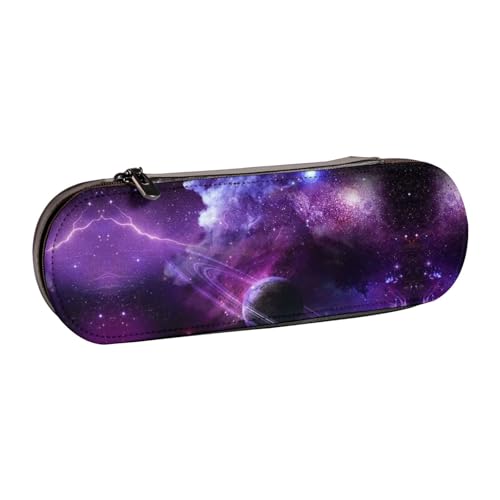XLEWSIEU Galaxy Starry Space Purple Starry Print Leder Federmäppchen Stilvolle & Funktionale Stifteetui Kosmetiktasche Kleingeldbox, Schwarz , Einheitsgröße, Schulranzen-Set von XLEWSIEU