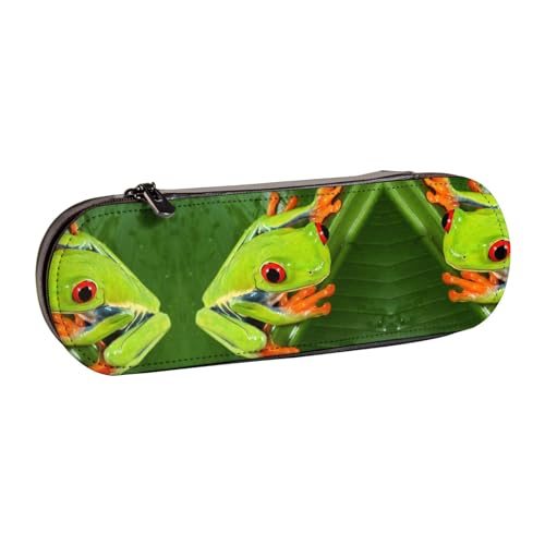 XLEWSIEU Gelbe Augen Grüner Frosch Druck Leder Federmäppchen Stilvolle & Funktionale Stifteetui Kosmetiktasche Kleingeldbox, Schwarz , Einheitsgröße, Schulranzen-Set von XLEWSIEU