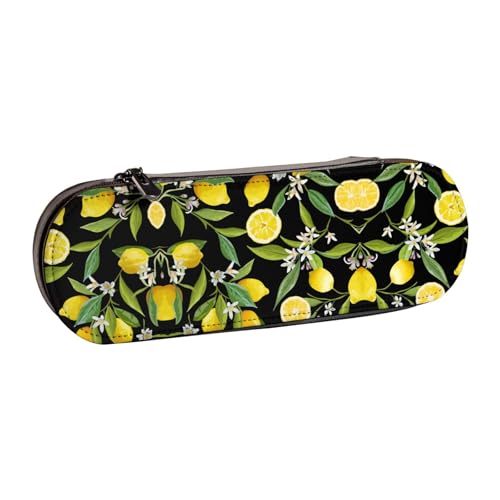 XLEWSIEU Gelbe Zitronenmuster Leder Federmäppchen Stilvoll & Funktional Stifteetui Kosmetiktasche Kleingeldbox, Schwarz , Einheitsgröße, Schulranzen-Set von XLEWSIEU