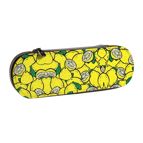 XLEWSIEU Gelbe Zitronenmuster Leder Federmäppchen Stilvoll & Funktional Stifteetui Kosmetiktasche Kleingeldbox, Schwarz , Einheitsgröße, Schulranzen-Set von XLEWSIEU