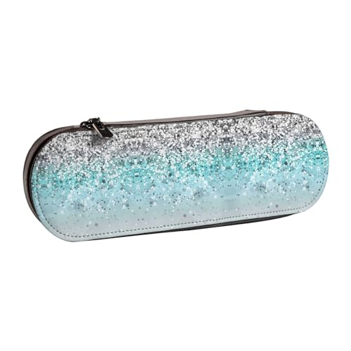 XLEWSIEU Glitzernder blauer Hintergrund Druck Leder Federmäppchen Stilvolle & Funktionale Stifteetui Kosmetiktasche Kleingeldbox, Schwarz , Einheitsgröße, Schulranzen-Set von XLEWSIEU