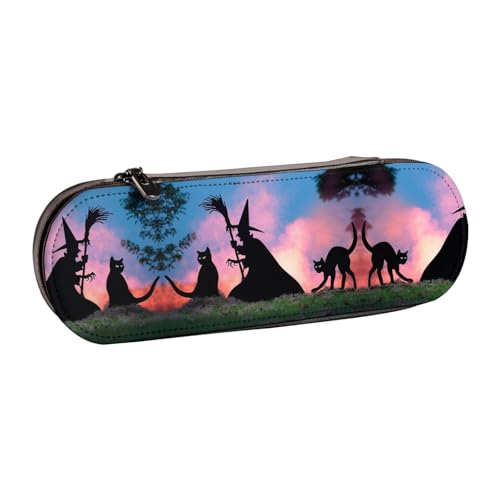 XLEWSIEU Gruseliges Federmäppchen aus Leder mit Halloween-Druck, stilvolle und funktionale Stiftemappe, Kosmetiktasche, Kleingeldbox, Schwarz , Einheitsgröße, Schulranzen-Set von XLEWSIEU