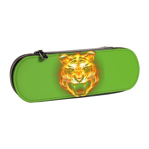 XLEWSIEU HD Tiger Fierce Flames Print Leder Federmäppchen Stilvolle & Funktionale Stifteetui Kosmetiktasche Kleingeldbox, Schwarz , Einheitsgröße, Schulranzen-Set von XLEWSIEU