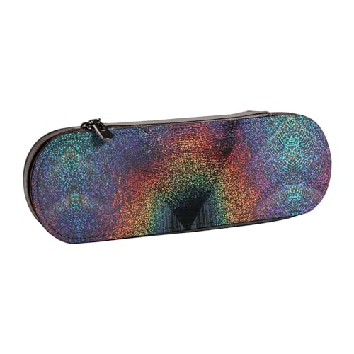 XLEWSIEU Holographic Dreams Print Leder Federmäppchen Stilvolle & Funktionale Stifteetui Kosmetiktasche Kleingeldbox, Schwarz , Einheitsgröße, Schulranzen-Set von XLEWSIEU