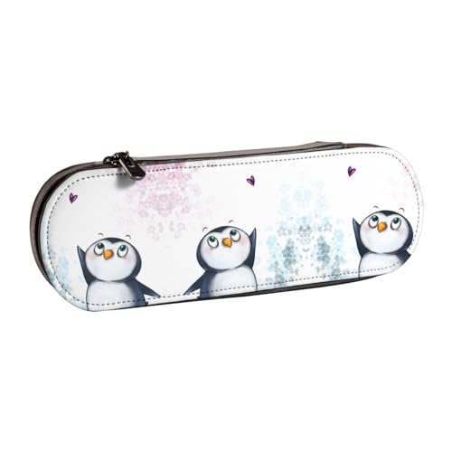 XLEWSIEU I Love Penguins Print Leder Federmäppchen Stilvoll & Funktional Stifteetui Kosmetiktasche Kleingeldbox, Schwarz , Einheitsgröße, Schulranzen-Set von XLEWSIEU