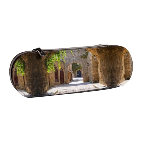 XLEWSIEU Italienisches Federmäppchen mit Straßendruck aus Leder, stilvolle und funktionale Stiftemappe, Kosmetiktasche, Kleingeldbox, Schwarz , Einheitsgröße, Schulranzen-Set von XLEWSIEU