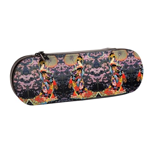 XLEWSIEU Japanisches Geisha2 Leder Federmäppchen Stilvolle & Funktionale Stifteetui Kosmetiktasche Kleingeldbox, Schwarz , Einheitsgröße, Schulranzen-Set von XLEWSIEU