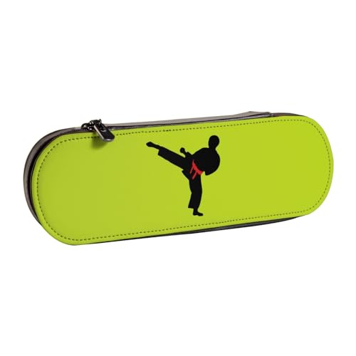 XLEWSIEU Karate Boy Vector Federmappe mit wechselbarem Gürtel, Farbdruck, Leder, stilvolles und funktionales Stifteetui, Kosmetiktasche, Kleingeldbox, Schwarz , Einheitsgröße, Schulranzen-Set von XLEWSIEU