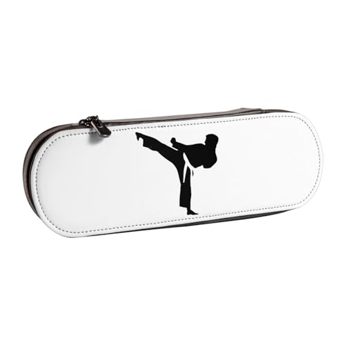 XLEWSIEU Karate-Highkick-Icon Print Leder Federmäppchen Stilvolle & Funktionelle Stifteetui Kosmetiktasche Kleingeldbox, Schwarz , Einheitsgröße, Schulranzen-Set von XLEWSIEU