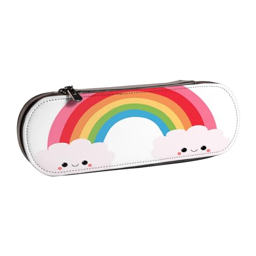 XLEWSIEU Kleines Federmäppchen aus Leder, mit Regenbogen-Druck, stilvolle und funktionale Stiftemappe, Kosmetiktasche, Kleingeldbox, Schwarz , Einheitsgröße, Schulranzen-Set von XLEWSIEU