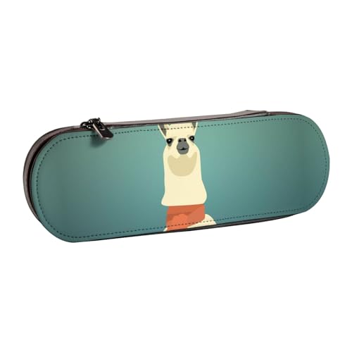 XLEWSIEU Lama in A Scarf Print Leder Federmäppchen Stilvolle & Funktionale Stifteetui Kosmetiktasche Kleingeldbox, Schwarz , Einheitsgröße, Schulranzen-Set von XLEWSIEU