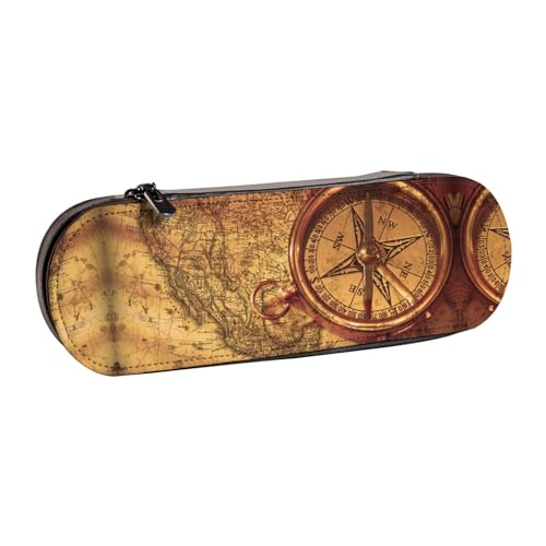XLEWSIEU Law of the Compass Navigation Print Leder Federmäppchen Stilvoll & Funktional Stifteetui Kosmetiktasche Kleingeldbox, Schwarz , Einheitsgröße, Schulranzen-Set von XLEWSIEU