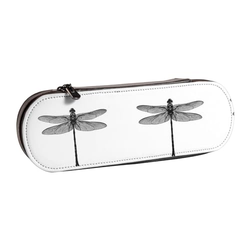 XLEWSIEU Libelle Druck Leder Federmäppchen Stilvolle & Funktionelle Stifteetui Kosmetiktasche Kleingeldbox, Schwarz , Einheitsgröße, Schulranzen-Set von XLEWSIEU
