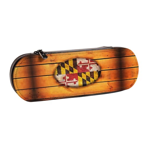 XLEWSIEU Maryland Flag Print Leder Federmäppchen Stilvolle & Funktionelle Stifteetui Kosmetiktasche Kleingeldbox, Schwarz , Einheitsgröße, Schulranzen-Set von XLEWSIEU