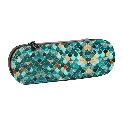 XLEWSIEU Meerjungfrau Fischschuppen Druck Leder Federmäppchen Stilvolle & Funktionale Stifteetui Kosmetiktasche Kleingeldbox, Schwarz , Einheitsgröße, Schulranzen-Set von XLEWSIEU