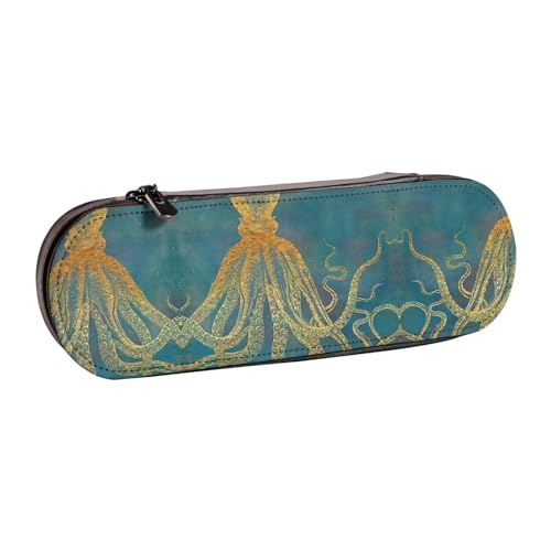 XLEWSIEU Octopus Print Leder Federmäppchen Stylisch & Funktional Stifteetui Kosmetiktasche Kleingeldbox, Schwarz , Einheitsgröße, Schulranzen-Set von XLEWSIEU