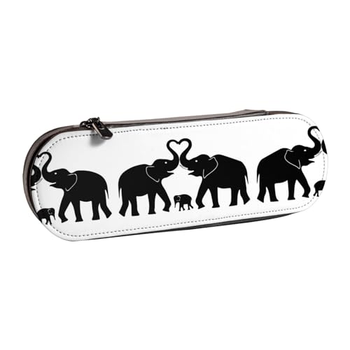 XLEWSIEU Old Elephant and Young Elephant Print Leather Pencil Case Stylish & Functional Pen Case Cosmetic Case Change Box, Schwarz , Einheitsgröße, Schulranzen-Set von XLEWSIEU
