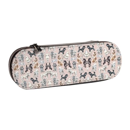 XLEWSIEU Oodles of Poodles Print Leder Federmäppchen Stilvoll & Funktional Stifteetui Kosmetiktasche Kleingeldbox, Schwarz , Einheitsgröße, Schulranzen-Set von XLEWSIEU