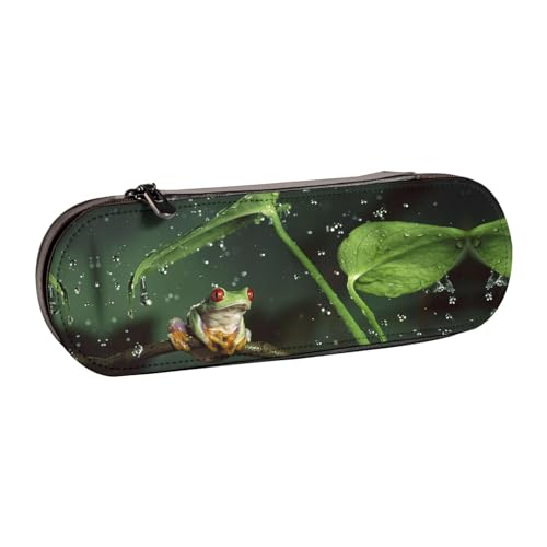 XLEWSIEU Peace Tree Frog Print Leder Federmäppchen Stilvoll & Funktional Stifteetui Kosmetiktasche Kleingeldbox, Schwarz , Einheitsgröße, Schulranzen-Set von XLEWSIEU