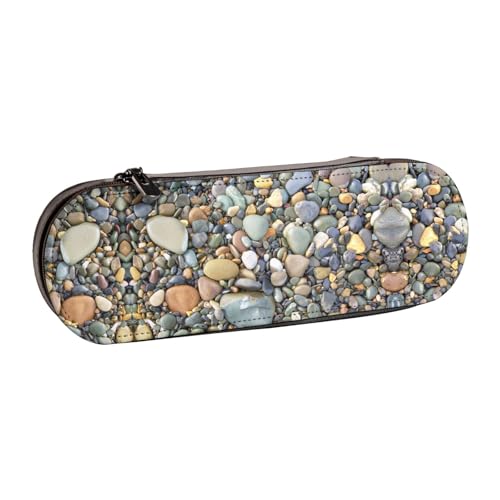XLEWSIEU Pebble Stone Print Leder Federmäppchen Stilvoll & Funktional Stifteetui Kosmetiktasche Kleingeldbox, Schwarz , Einheitsgröße, Schulranzen-Set von XLEWSIEU
