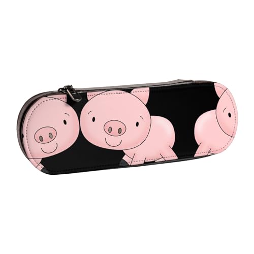 XLEWSIEU Piggy Print Leder Federmäppchen Stilvolle & Funktionelle Stifteetui Kosmetiktasche Kleingeldbox, Schwarz , Einheitsgröße, Schulranzen-Set von XLEWSIEU