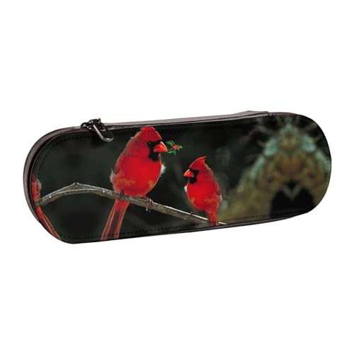 XLEWSIEU Red Birds Fauna Wild Print Leder Federmäppchen Stilvolle & Funktionale Stifteetui Kosmetiktasche Kleingeldbox, Schwarz , Einheitsgröße, Schulranzen-Set von XLEWSIEU