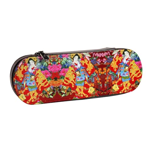 XLEWSIEU Retro Japanische Geisha Mädchen Druck Leder Federmäppchen Stilvolle & Funktionelle Stifteetui Kosmetiktasche Kleingeldbox, Schwarz , Einheitsgröße, Schulranzen-Set von XLEWSIEU