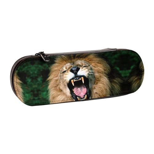 XLEWSIEU Roaring Lion Print Leder Federmäppchen Stilvolle & Funktionelle Stifteetui Kosmetiktasche Kleingeldbox, Schwarz , Einheitsgröße, Schulranzen-Set von XLEWSIEU